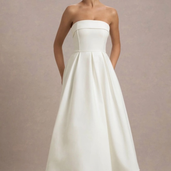 ECRU BANDEAU SKATER MIDI DRESS - Picture 4 of 7